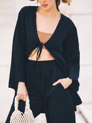 Lettie Front-Tie Top in Black