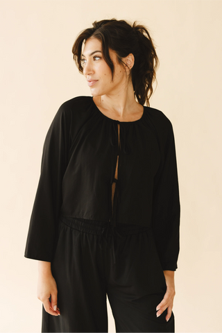 Georgie Front-Tie Top in Black