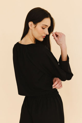 Georgie Front-Tie Top in Black