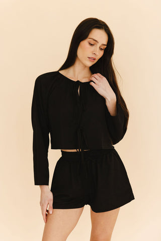 Georgie Front-Tie Top in Black