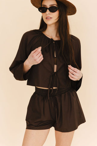 Georgie Front-Tie Top in Brown