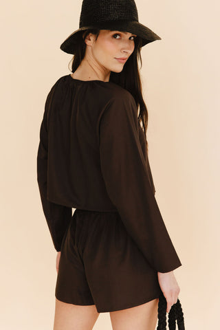 Georgie Front-Tie Top in Brown