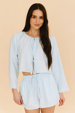 Georgie Front-Tie Top in Blue