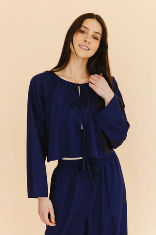 Georgie Front-Tie Top in Navy