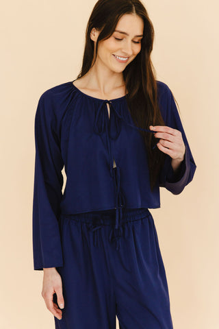 Georgie Front-Tie Top in Navy