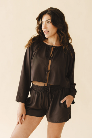 Georgie Front-Tie Top in Brown