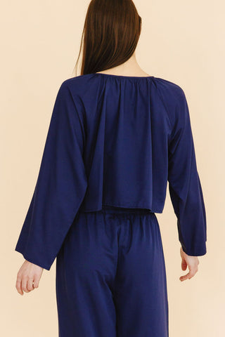 Georgie Front-Tie Top in Navy