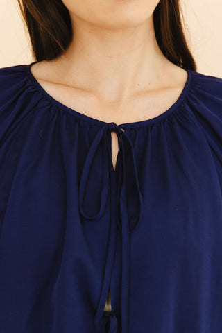 Georgie Front-Tie Top in Navy