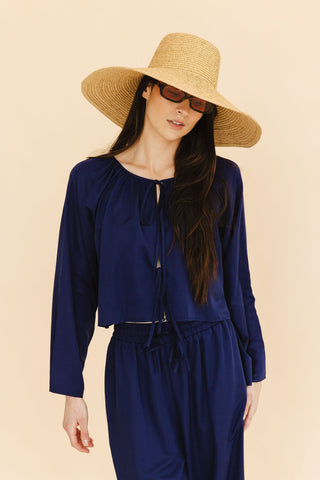 Georgie Front-Tie Top in Navy
