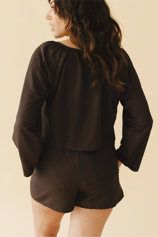 Georgie Front-Tie Top in Brown
