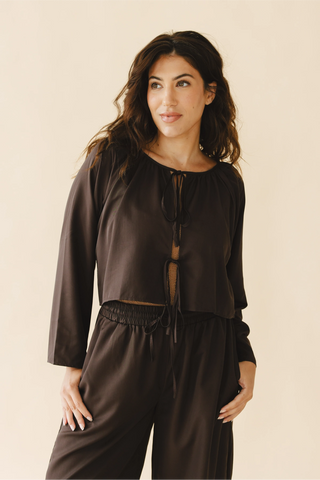 Georgie Front-Tie Top in Brown