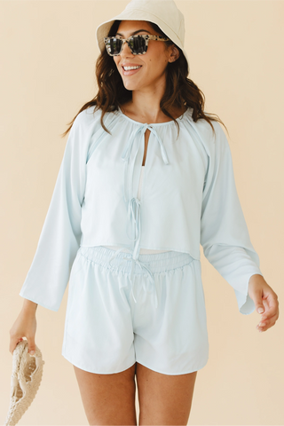 Georgie Front-Tie Top in Blue