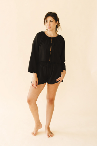 Georgie Front-Tie Top in Black