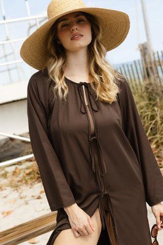 Naomi Front-Tie Dress in Brown